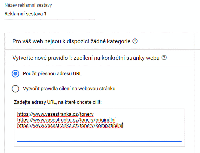 DSA - cílení na konkrétní stránky webu