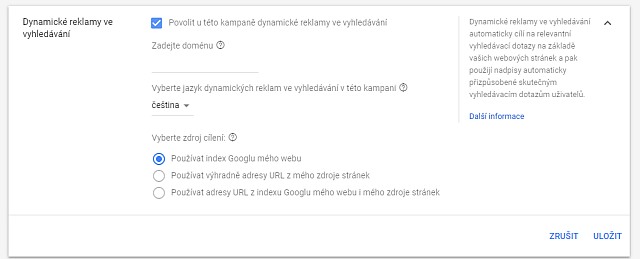 DSA připojení vlastního zdroje stránek
