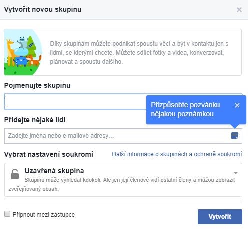 nastavení skupiny na Facebooku