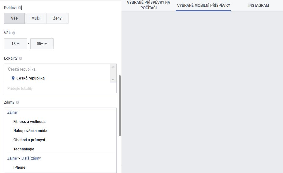 Facebook nastavení reklamy