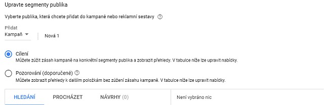 Google Ads úprava segmentů publika