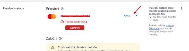 Google Ads - výměna karty 1