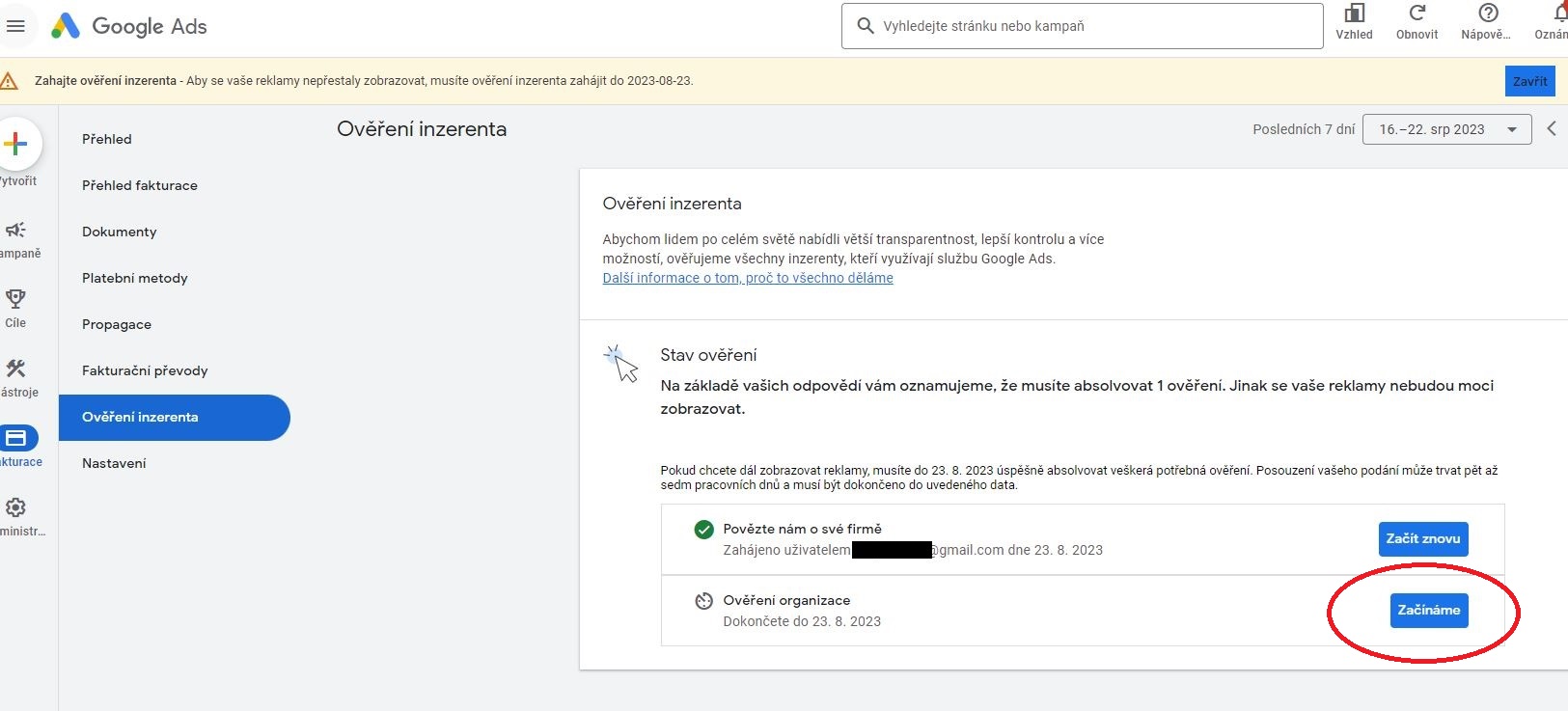 Ověření inzerenta Google Ads