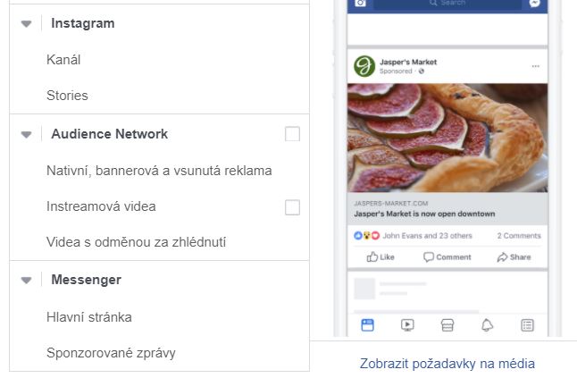 nastavení reklamy v Messengeru